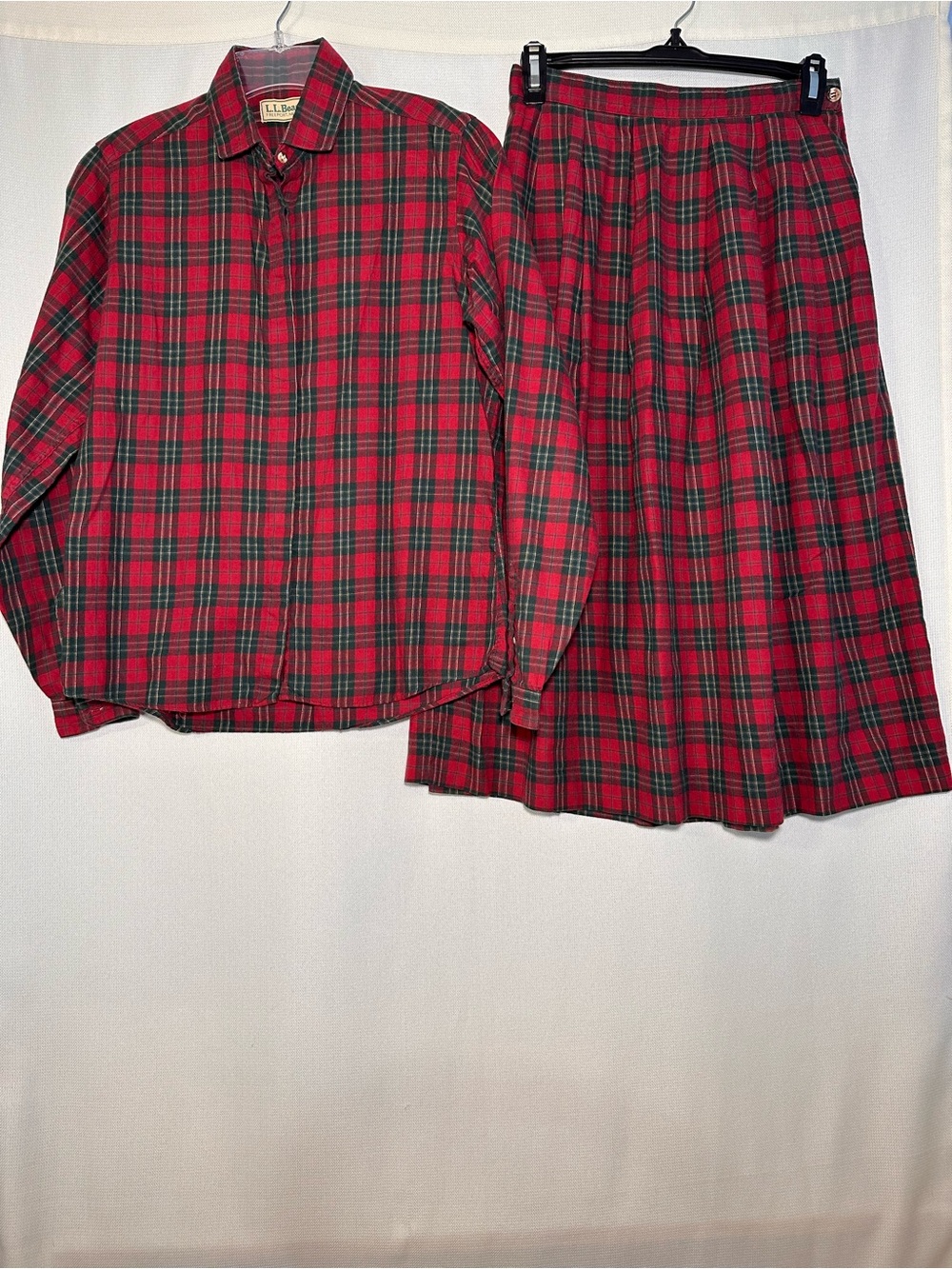 L.L. Bean Red and Green Plaid Skirt Set Vintage